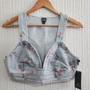 Wild Fable Floral Denim Crop Top Vest Women's Size Medium